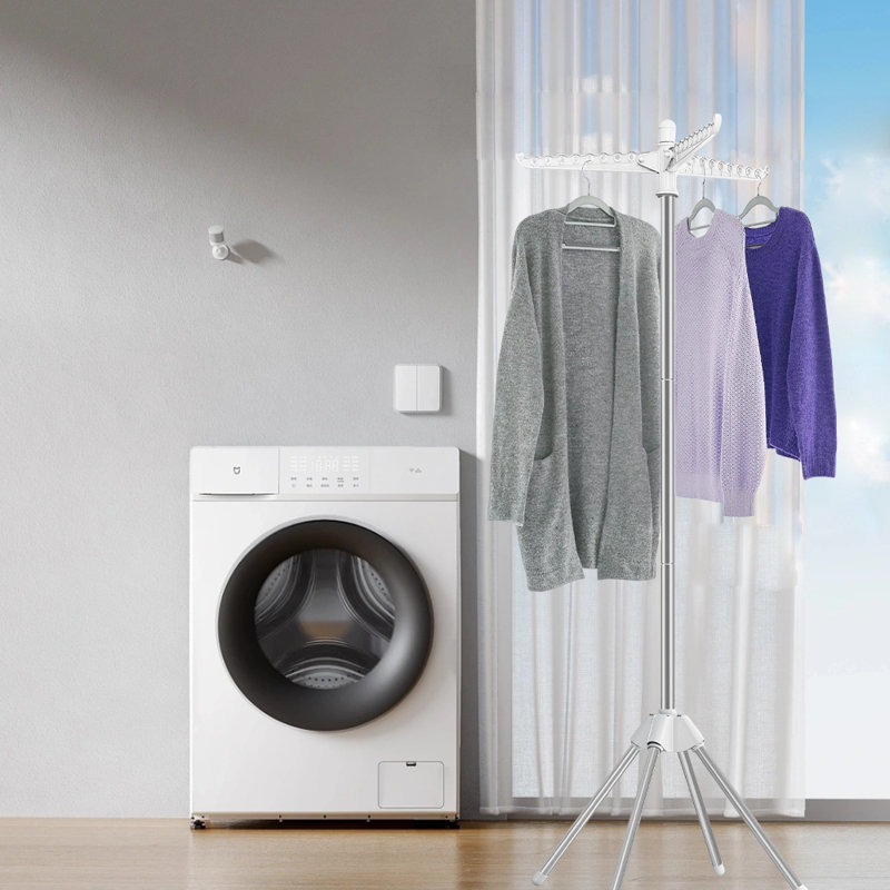 Séchoir à linge pliant avec 3 bras rotatifs pour cintres, Blanc / argenté