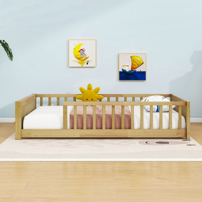 Twin Wooden Platform Bed With Guardrails