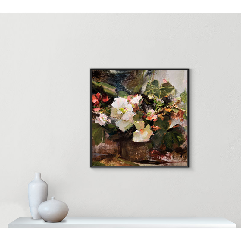 «Begonias Print» par Katie Swatland, Noir, H 37,5 po x l 37,5 po