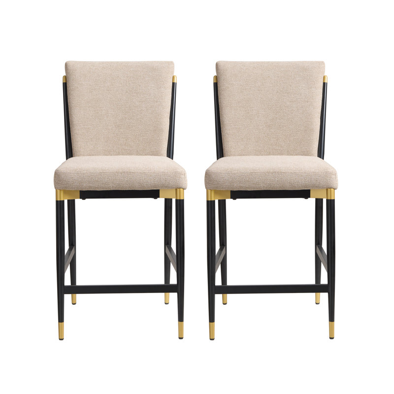 Tabouret de comptoir rembourré en fer Blondell, Coussin brun clair / structure noire