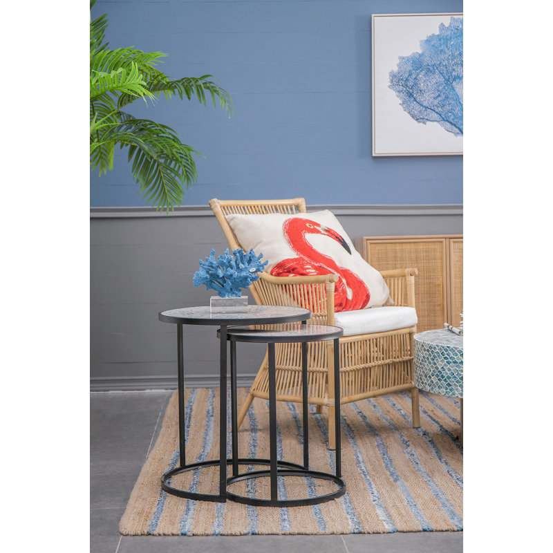 Set of 2 Round End Table, Stacking Side Tables with Sturdy Metal Frame