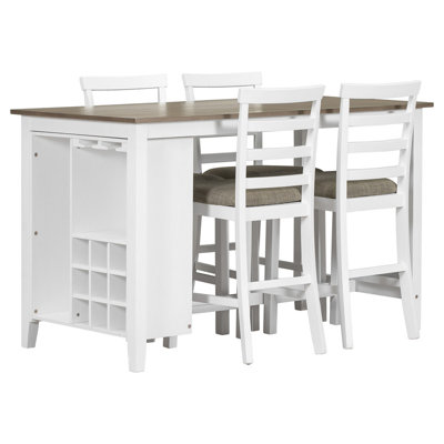 Rural Style 5-Piece Dining Table Set with 4 Padded Chairs and Built-in Storage for Dining Room