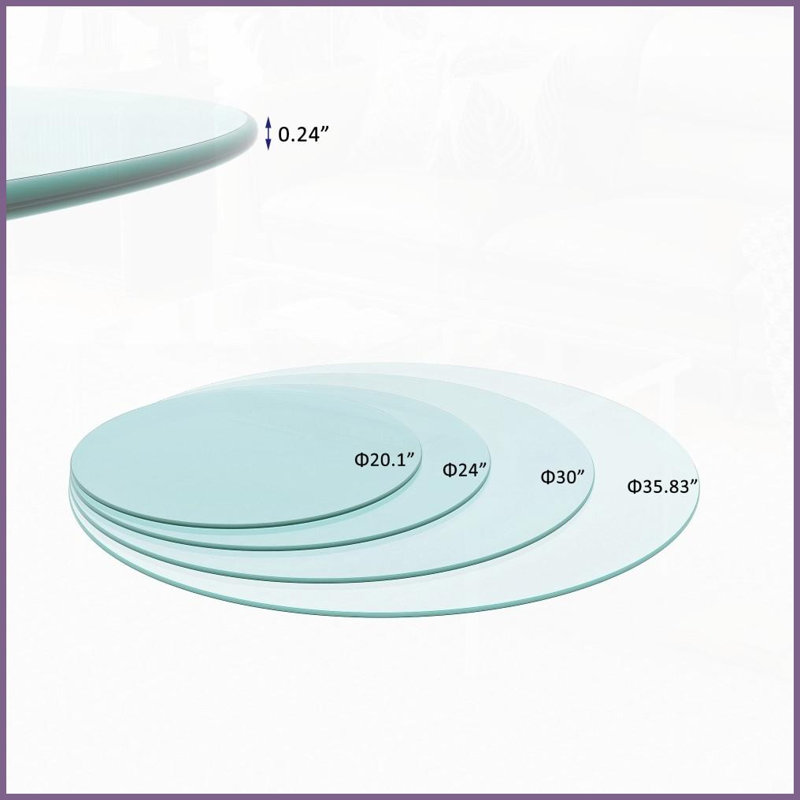 Plateau de table basse rond en verre trempé de 20 po - Bord poli de 1/4 po d'épaisseur, facile à nettoyer et sécuritaire pour le salon