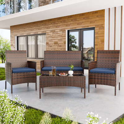 Carlen 3-Person Wicker Outdoor Seating Set with Sunbrella Cushions