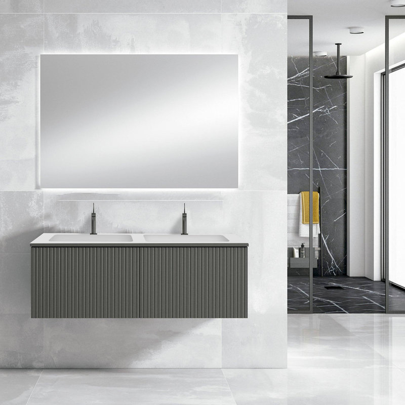 Ensemble de meuble-lavabo double mural 48 po Aleemah, Gris