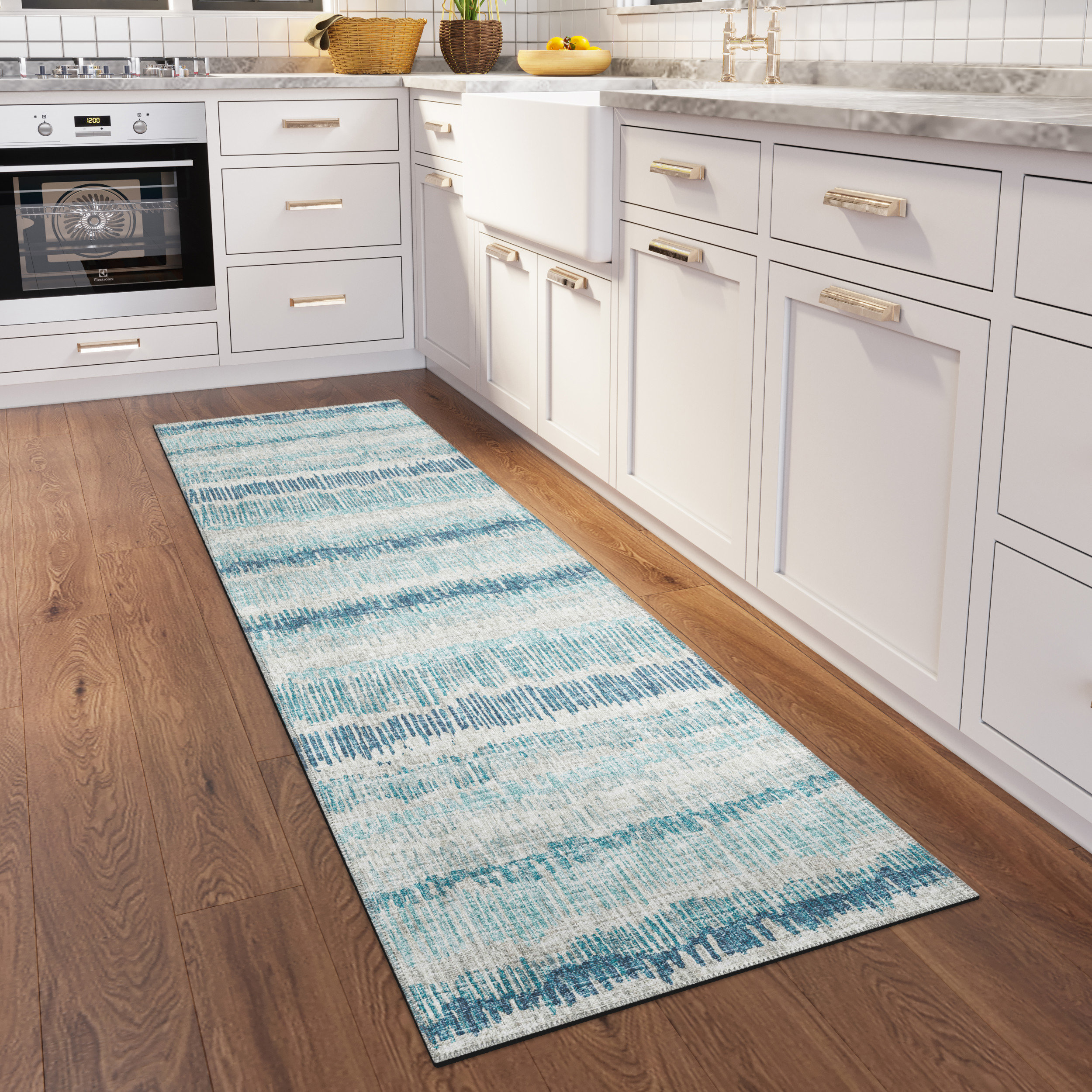 Beachcrest Home Striped Machine Woven Area Rug in Blue & Reviews | Wayfair