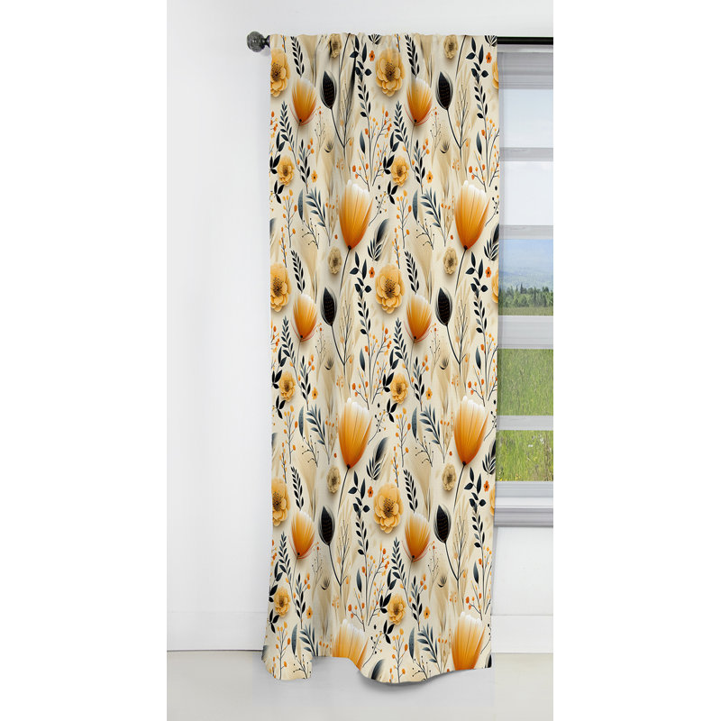 Beige et orange, décorations florales - Rideau Boho - Rideau abstrait occultant - 1 panneau, L 52 po x L 120 po