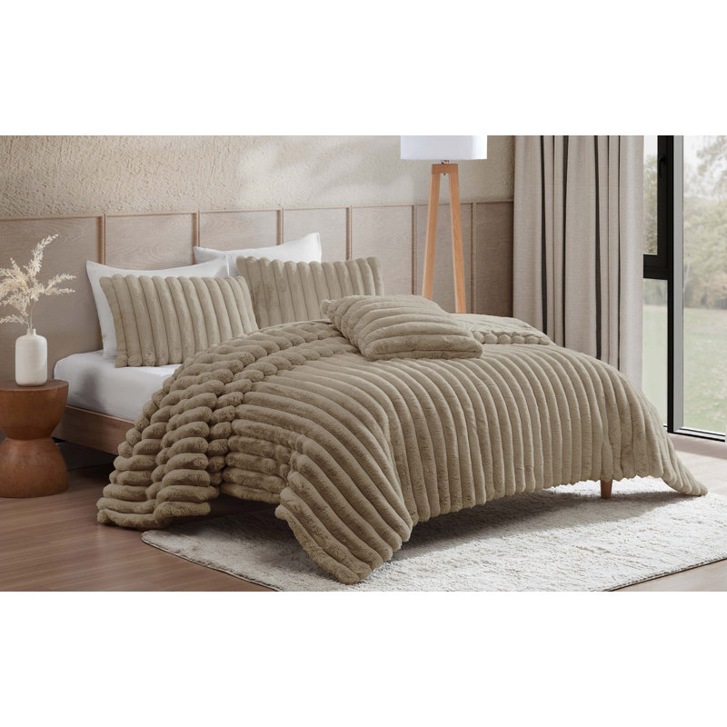 Everett Bedding, Twin XL Comforter + 1 Twin XL Pillowcase, Beige