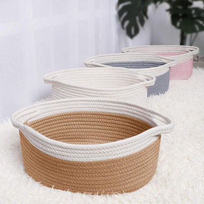 Woven Storage Basket With Handles  Decorative Rope Bin For Home Organization, Cat & Dog Toys, Shelf Storage, Gift Basket
