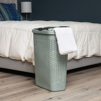  50L Slim Laundry Hamper, Clothes Basket, Lid, Plastic