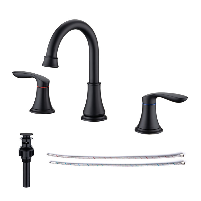 Widespread 2-handle Bathroom Faucet with Drain Assembly, Matte Black