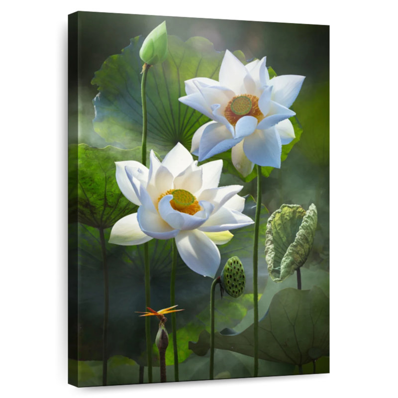Harnek Pure White Lotuses, 45" H x 30" W