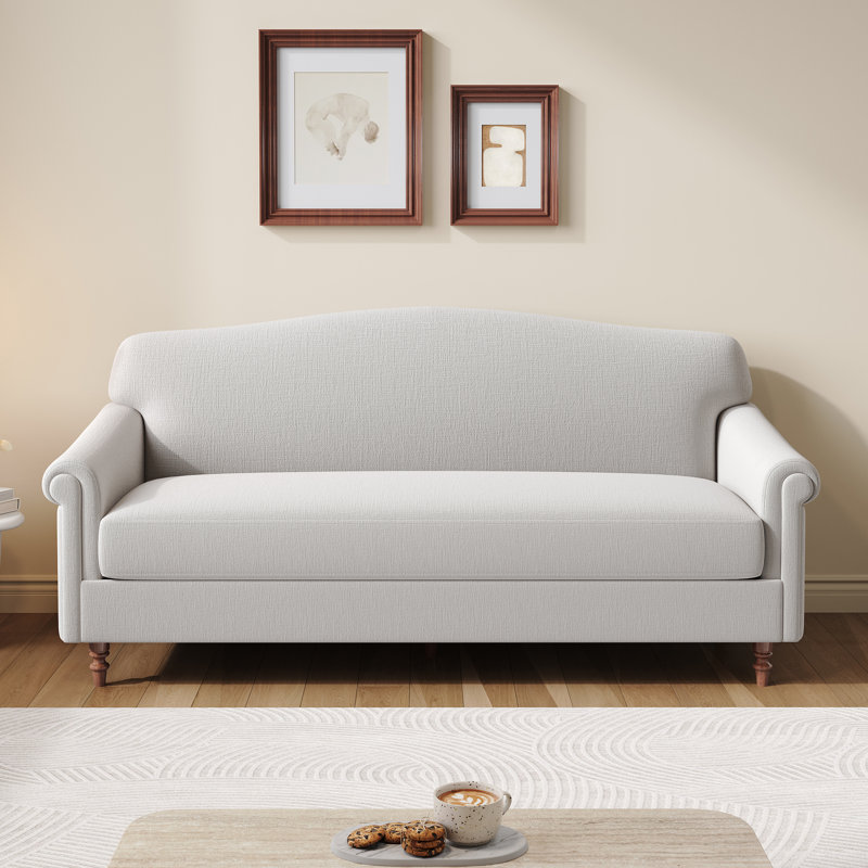Bellamont Modern Neoclassical Chenille Sofa with Rolled Arms and Rubberwood Legs, Light Gray