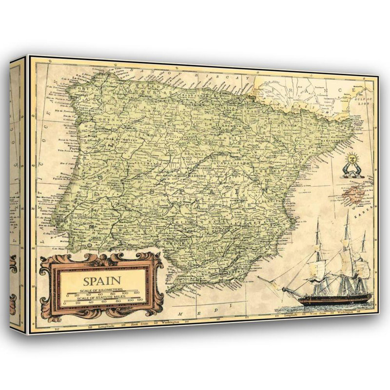 Williston Forge Vision Studio Gallery Wrapped Canvas Art Titled: Spain Map, 20" H x 24" W
