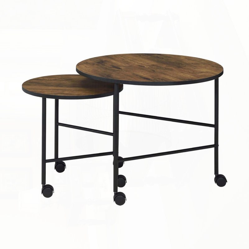Ensemble de 2 tables gigognes avec roulettes, chêne rétro
