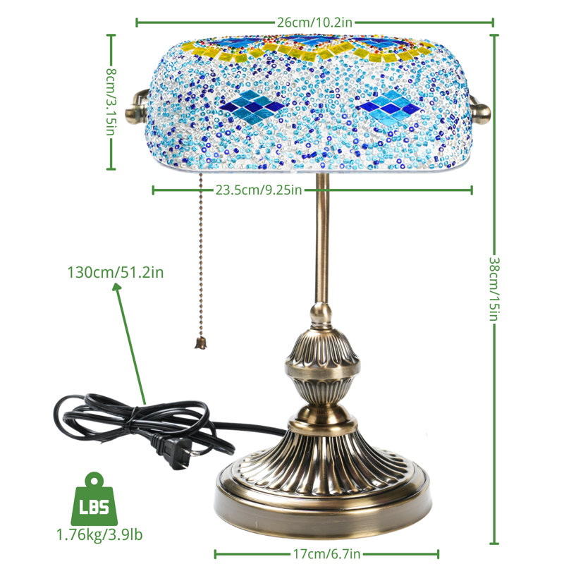 Lampe de bureau turque en mosaïque avec interrupteur à chaînette, lampe de bureau d'inspiration rétro avec abat-jour en mosaïque colorée fabriquée à la main