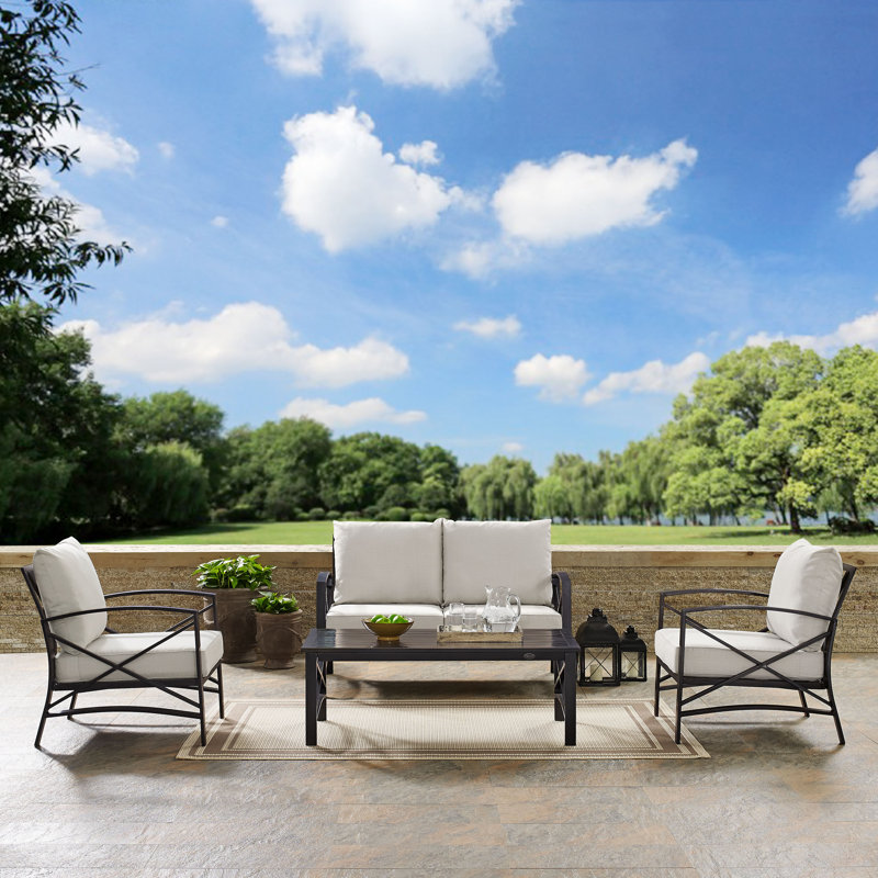 Mosier 4 - Person Patio Conversation Set with Cushions, Oatmeal, Oil Rubbed Bronze