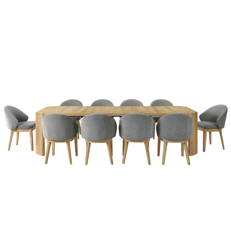 Ensemble de salle à manger d'inspiration scandinave avec table rectangulaire et dix chaises rembourrées, 10 sièges
