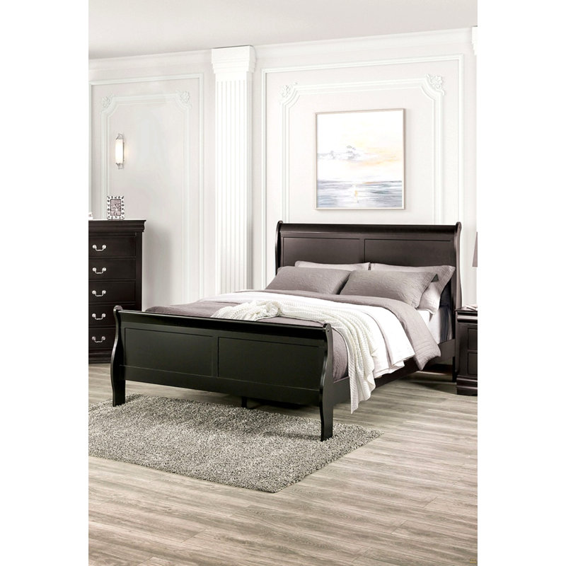 Support de lit pour grand lit 1pc Louis Phillipe, Noir, Grand lit