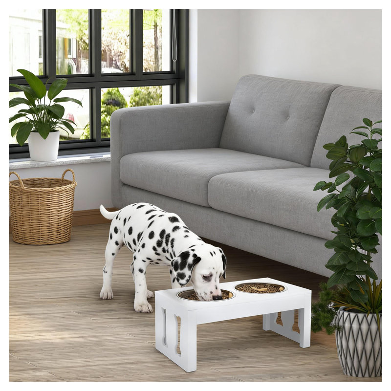 Support à bol surélevé pour chien avec bols en acier inoxydable - blanc, White