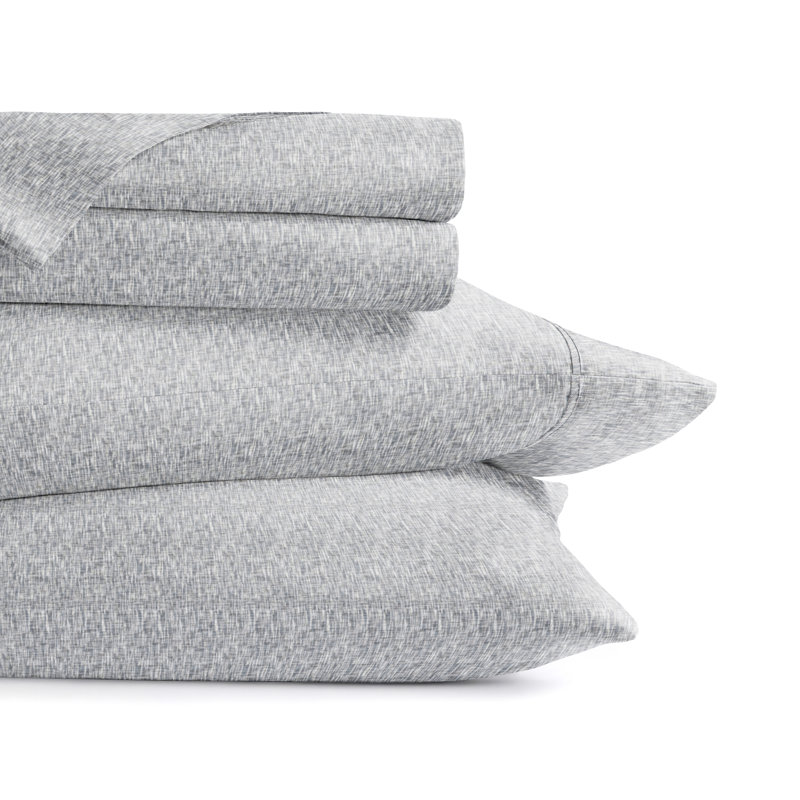 Simply Soft™ Scallops Pattern Microfiber Sheet Set, Light Gray Chambray, King