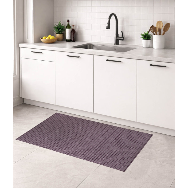 Chevron Stripe Low Profile Kitchen Mat, Rectangle 4' x 6', Eggplant