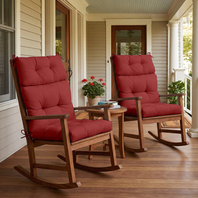 2 Piece 4" Thick High Back Chair Cushion Indoor and Outdoor Seat / Back Cushions with Straps