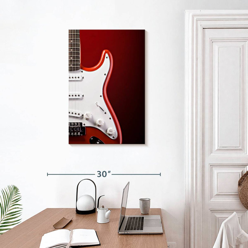 Abarca, guitare électrique moderne sur fond rouge, H 30 po x l 20 po