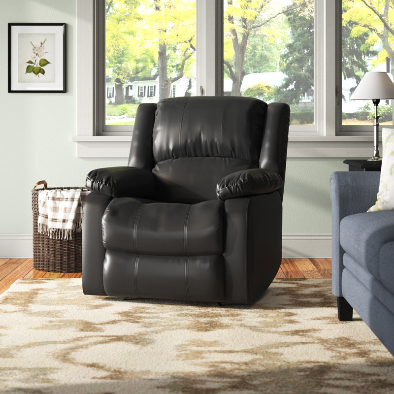 Sanie 37.8" Faux Leather Manual Recliner, Black Faux Leather