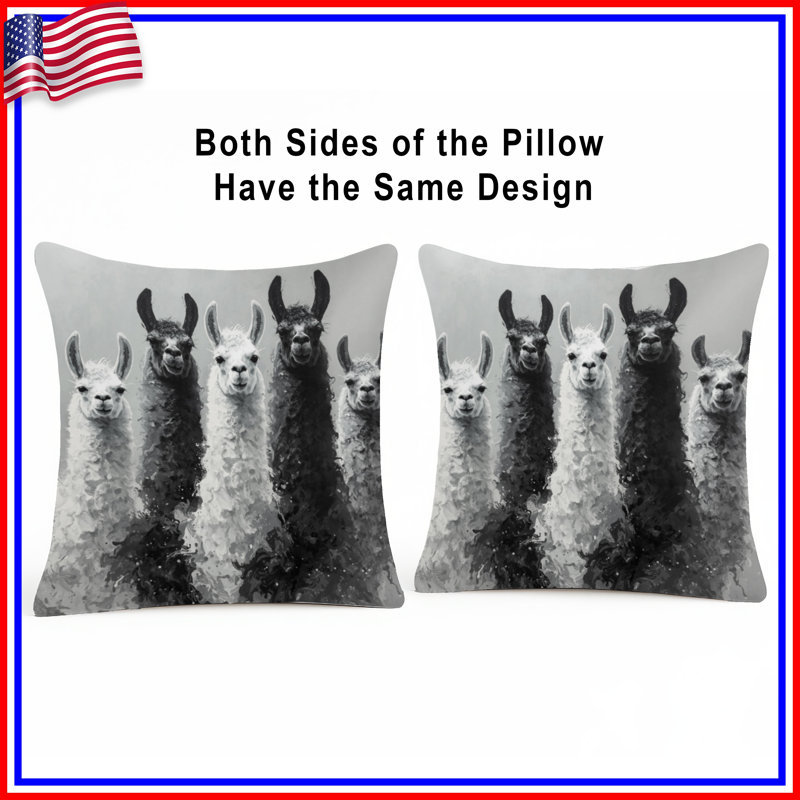Coussins noirs et blancs Lamas, 18 x 18 pouces