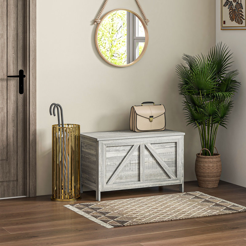 Storage Chest, Farmhouse Lift Top Box Organizer With Safety Hinge, For Bedroom, Entryway, Living Room, Gray Wood Grain
