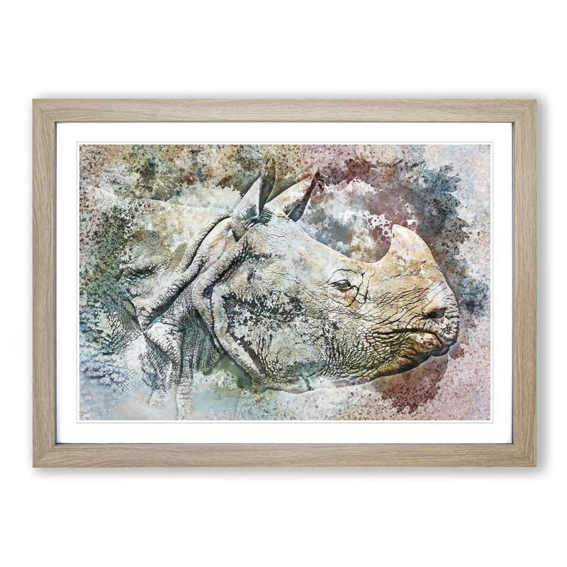 Wild Rhino in Abstract - Framed Print, Oak Framed, 27cm H x 36cm W x 2cm D