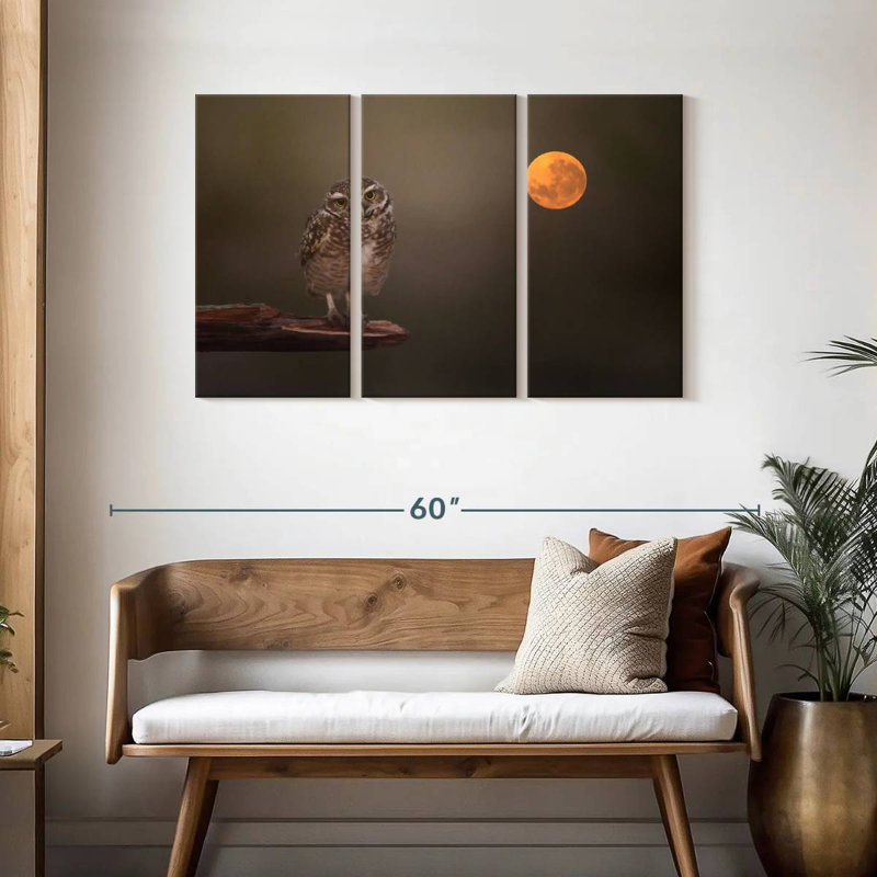 Hibou Brampt sous la lune, H 28 po x l 45 po