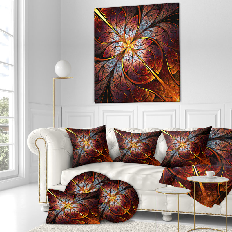 Oreiller rouge et bleu floral fractal, 18 po x 18 po, Coussin décoratif