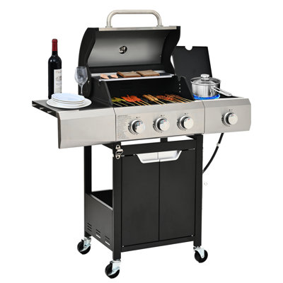 Barbecue au propane 3 brûleurs avec brûleur latéral, acier inoxydable, capacité de 20 hamburgers, 24,21 po Profondeur du colis, barbecue, acier de camping 40 500, table de droite, barbecue extérieur et housse