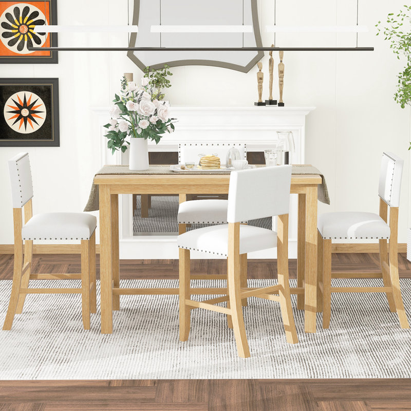 Ensemble repas 4 personnes à hauteur de comptoir Ailey , Bois naturel délavé, Bois naturel délavé / gris, Bois naturel délavé