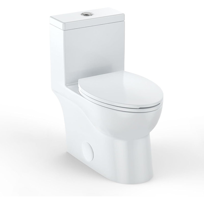 One Piece Toilet Side Press Flush with American Standard Toilet Elongated Bowl, Integrated Ceramic Design, Quick Release Locking Seat, Comfortable Seat Height (Model 2100, White)