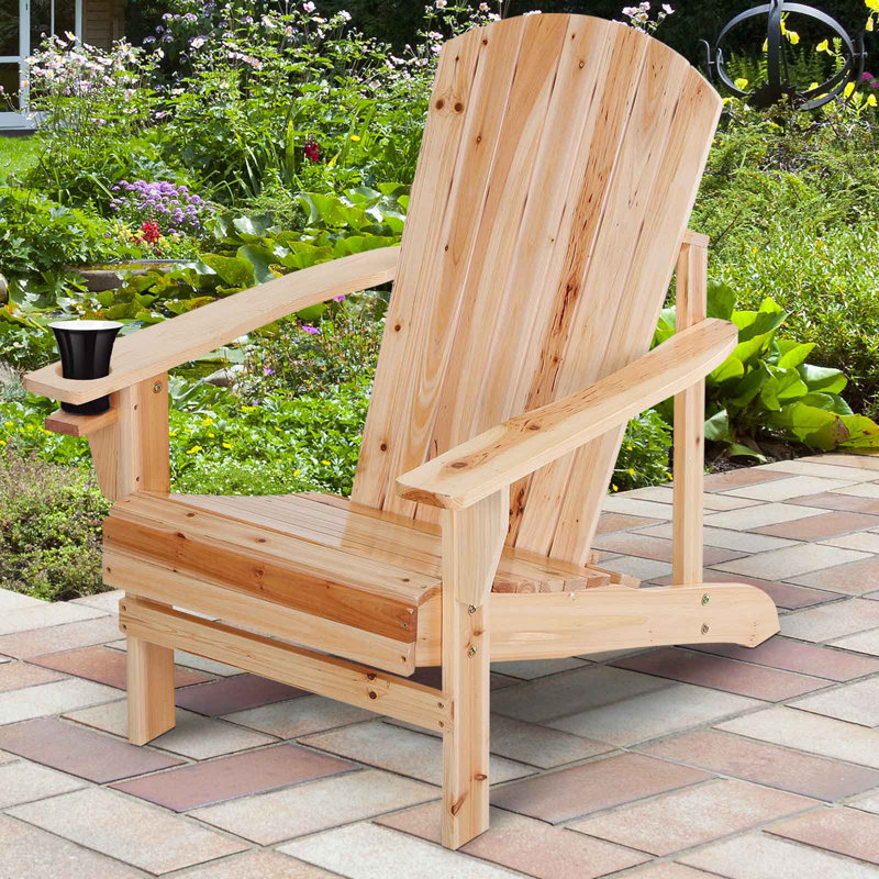 Chaise Adirondack classique Abilene avec porte-gobelet pour jardin naturel, Naturel