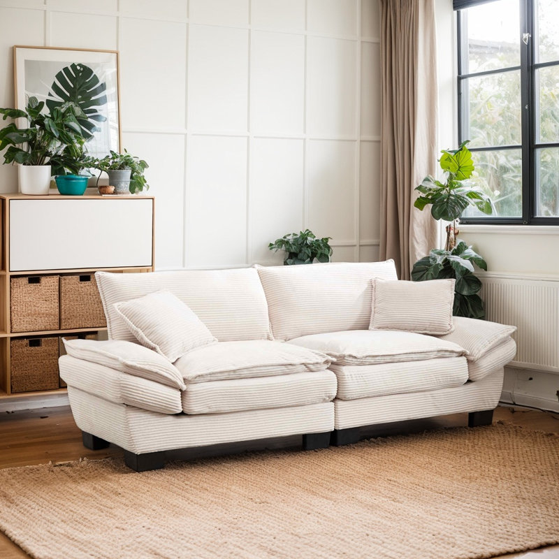 Plush Oversized Deep-Seat Soft Corduroy Upholstered 2-Seater Loveseat Couch, Sleek Modern Comfy Upholstered Sofa