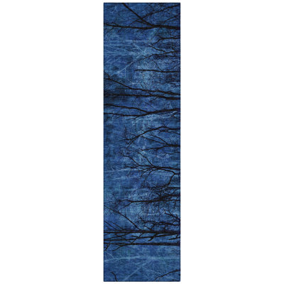 Machine Washable Indoor/Outdoor Xhevrie Blue Rug