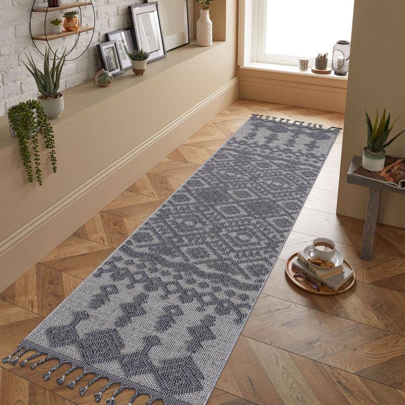 Tapis tissé 2X8 et blanc / gris