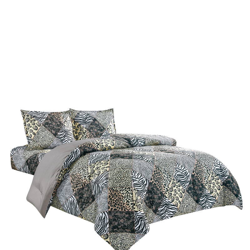 Polyester Box Stitch Animal Print Comforter, Twin Comforter + 1 Standard Sham 