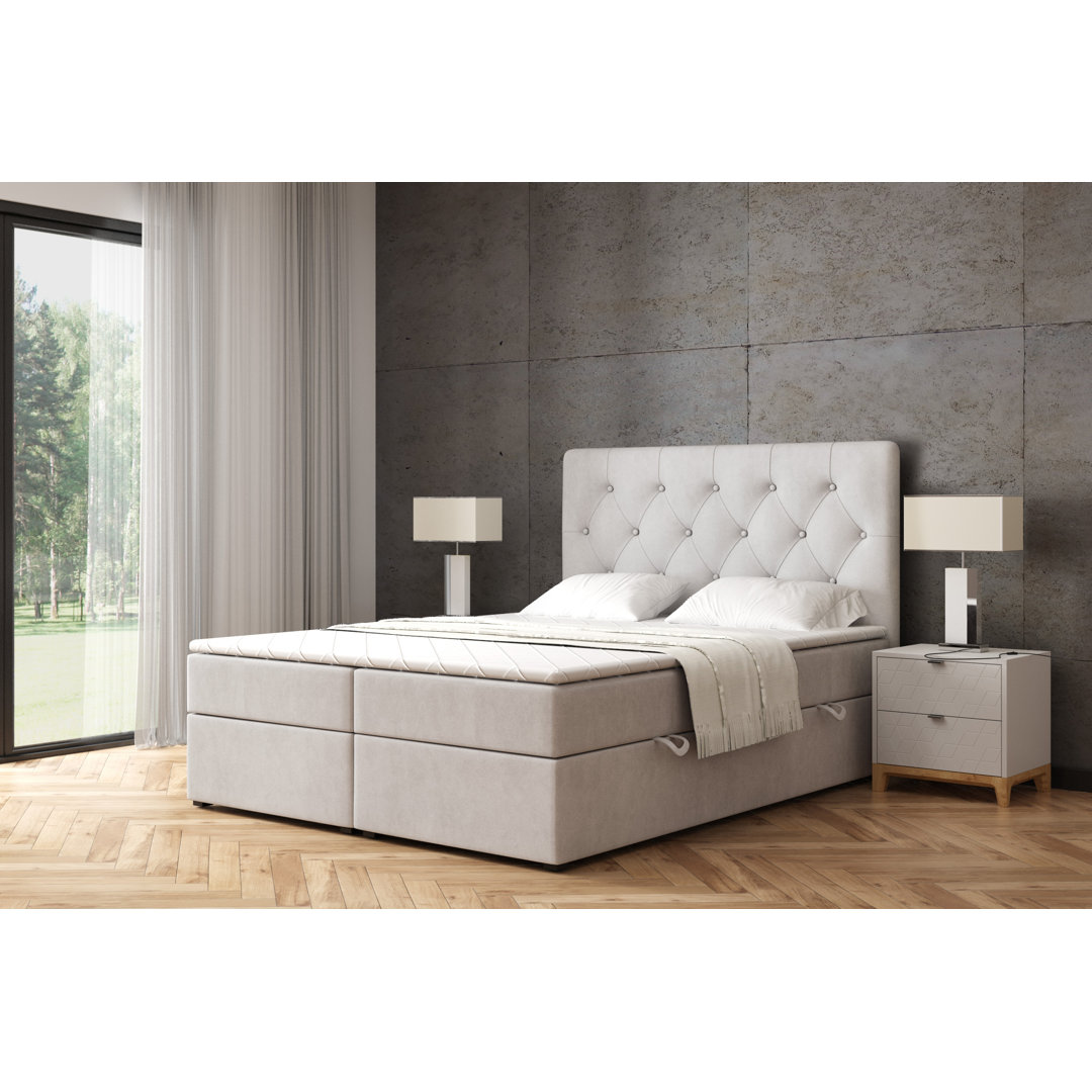 Boxspringbett mit H3 Bonell-Federkernmatratze, Topper und Bettkasten