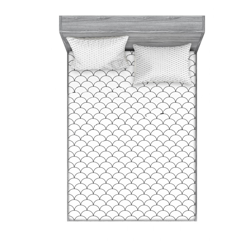 Microfiber Sheet Set, Full/Double Sheet Set with Fitted Sheet, White/Black, Geometric