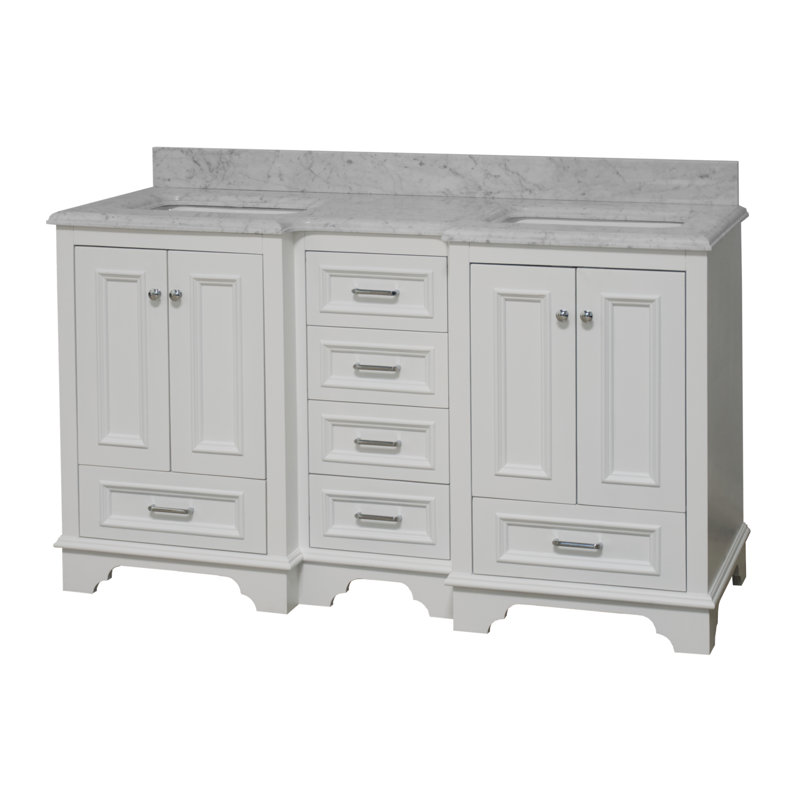 Loughlam 60'' Double Bathroom Vanity with Top, Carrara Marble, White