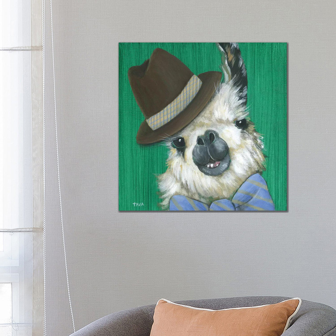 Llama Gentleman von Tava Studios - Galerie-verpackte Leinwand Giclée auf Leinwand