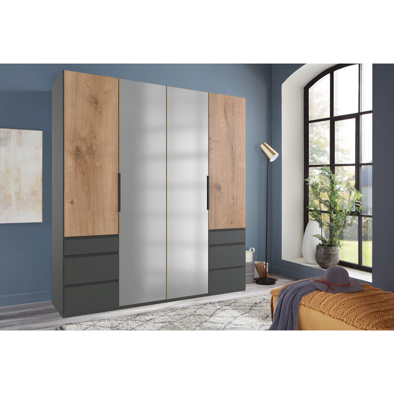 Guardino 4 Door Wardrobe, Plank Oak/Graphite, 236cm H x 200cm W x 58cm D