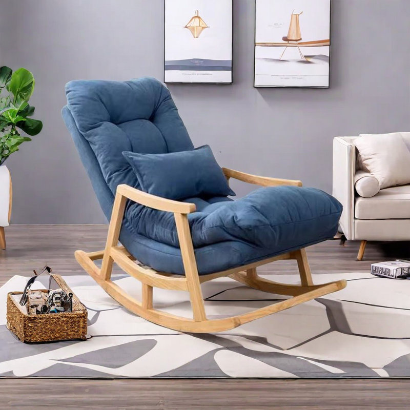 Chaise berçante en bois massif Cloud, Bleu foncé