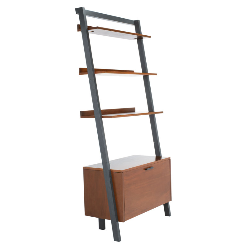Bibliothèque échelle en bois massif Dametrice, H 72 po x l 25 po x P 15,4 po, Brun miel / gris anthracite