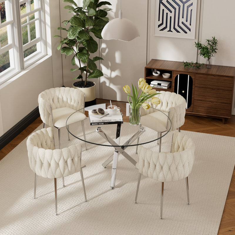 Ensemble de salle à manger Ruppe, Argent, Beige/Argenté, H 29,5 po x L 47,24 po x l 47,24 po